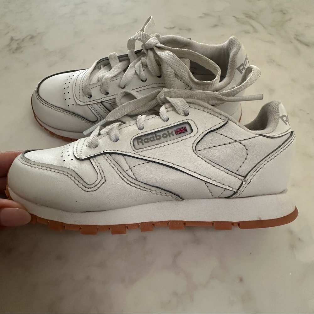 Reebok Kids' Classic Leather Shoes. White with gum rubber outsole. Size 11